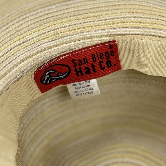 San Diego Hat Company Wide Brim Beige Blend Sun Hat Brown Scarf Tie OS - Picture 4 of 11